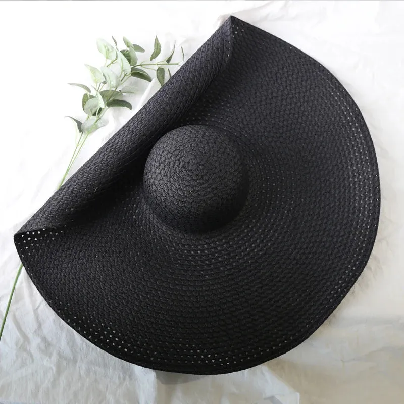 Oversized  Wide Brim Straw Hat UV Protection Floppy Foldable
