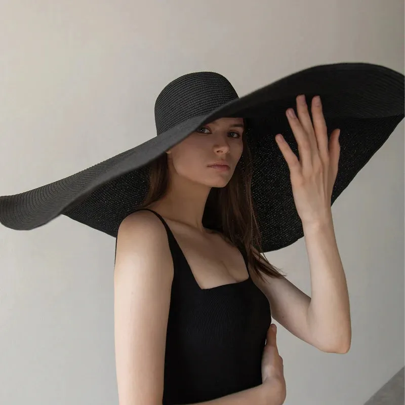 Oversized  Wide Brim Straw Hat UV Protection Floppy Foldable