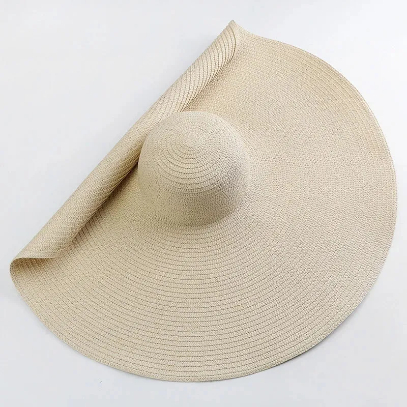Oversized  Wide Brim Straw Hat UV Protection Floppy Foldable