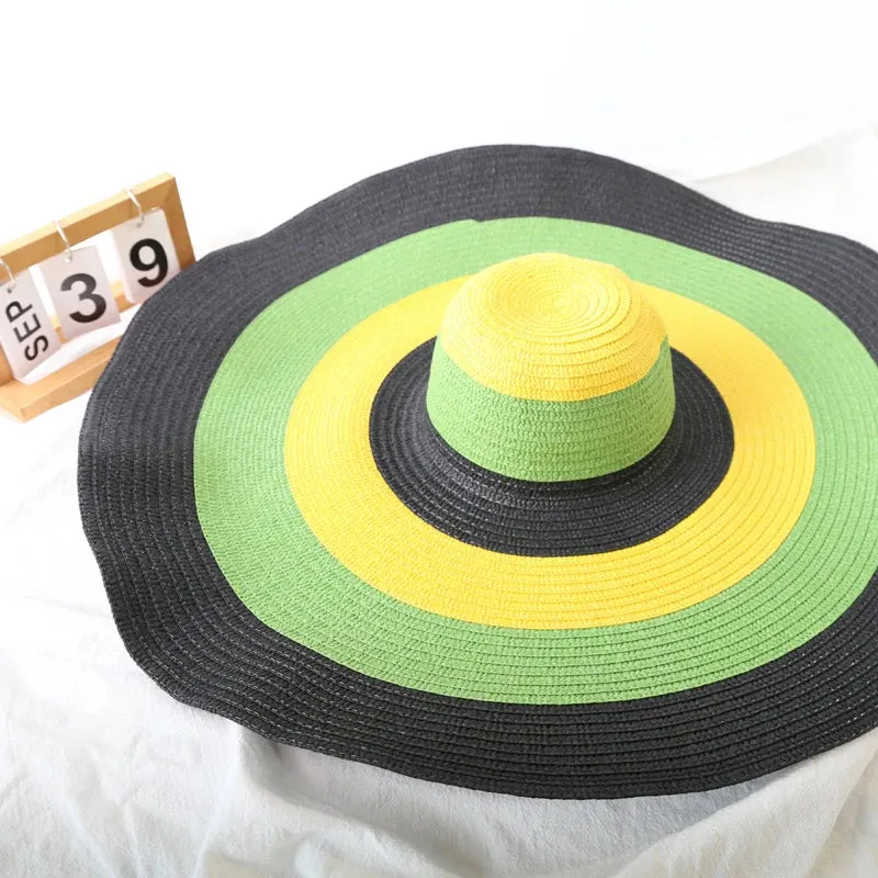 Oversized  Wide Brim Straw Hat UV Protection Floppy Foldable