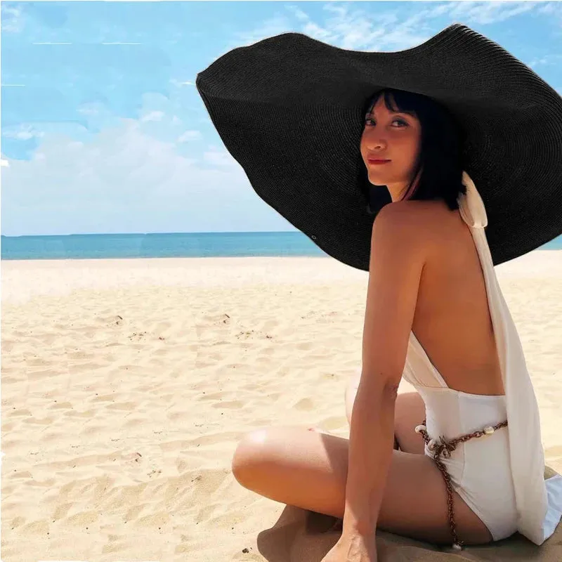 Oversized  Wide Brim Straw Hat UV Protection Floppy Foldable