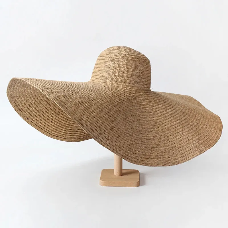 Oversized  Wide Brim Straw Hat UV Protection Floppy Foldable