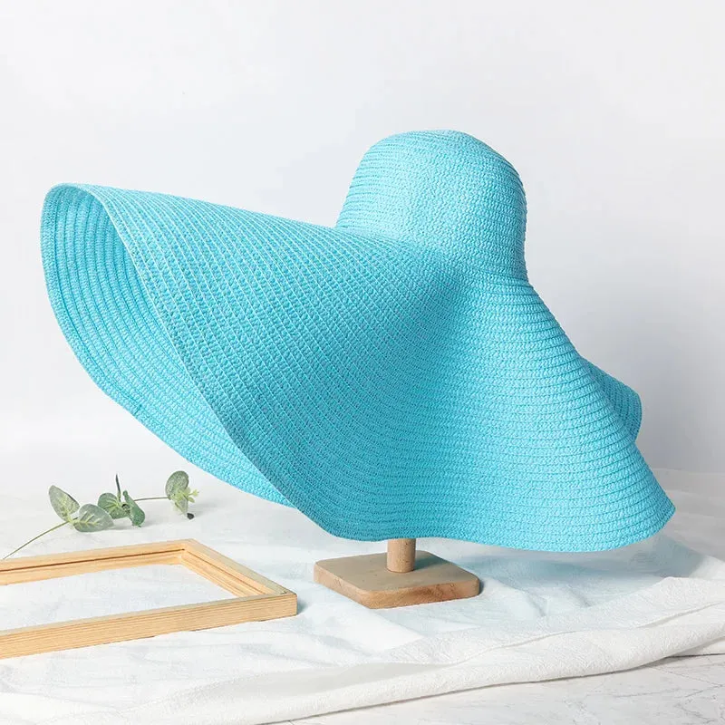 Oversized  Wide Brim Straw Hat UV Protection Floppy Foldable