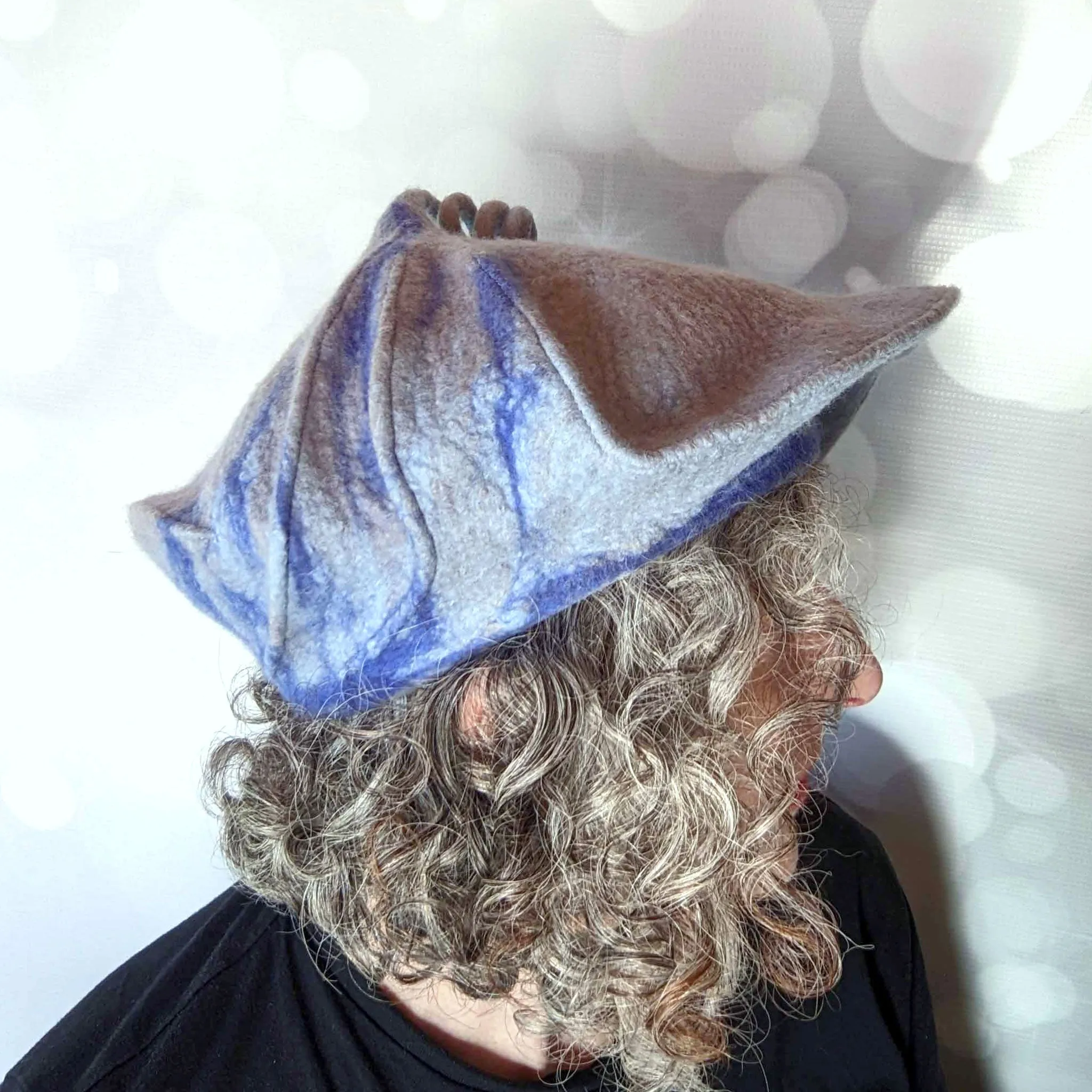 Pale Gray Blue Curlicue Beret with Royal Blue Marbling