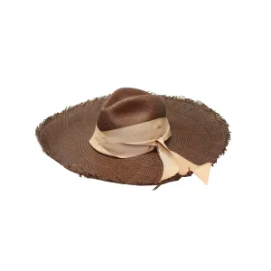 Panama Hat Frayed Long Brim With Triple Twist Band