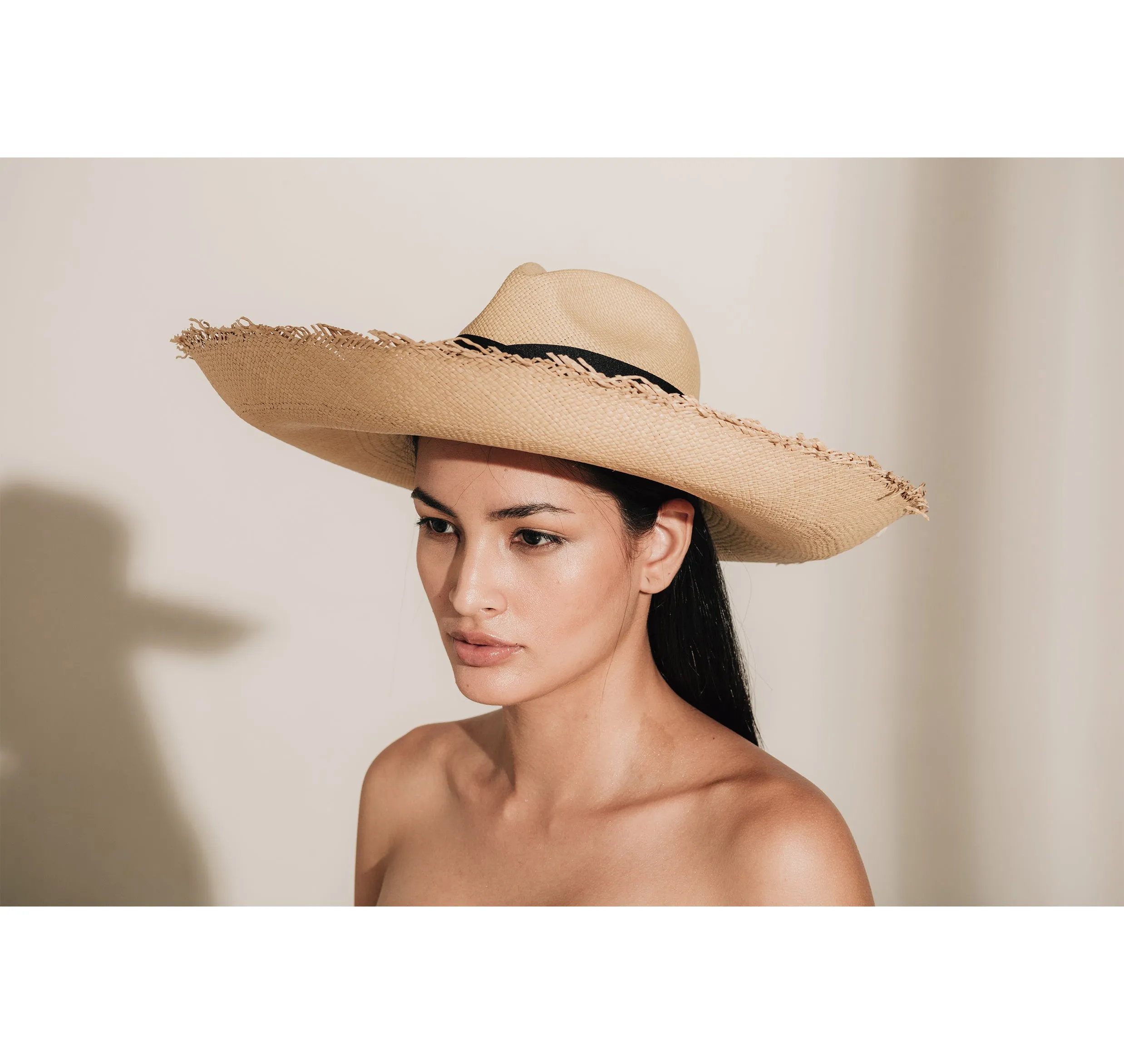 Panama Hat Frayed Long Brim With Triple Twist Band