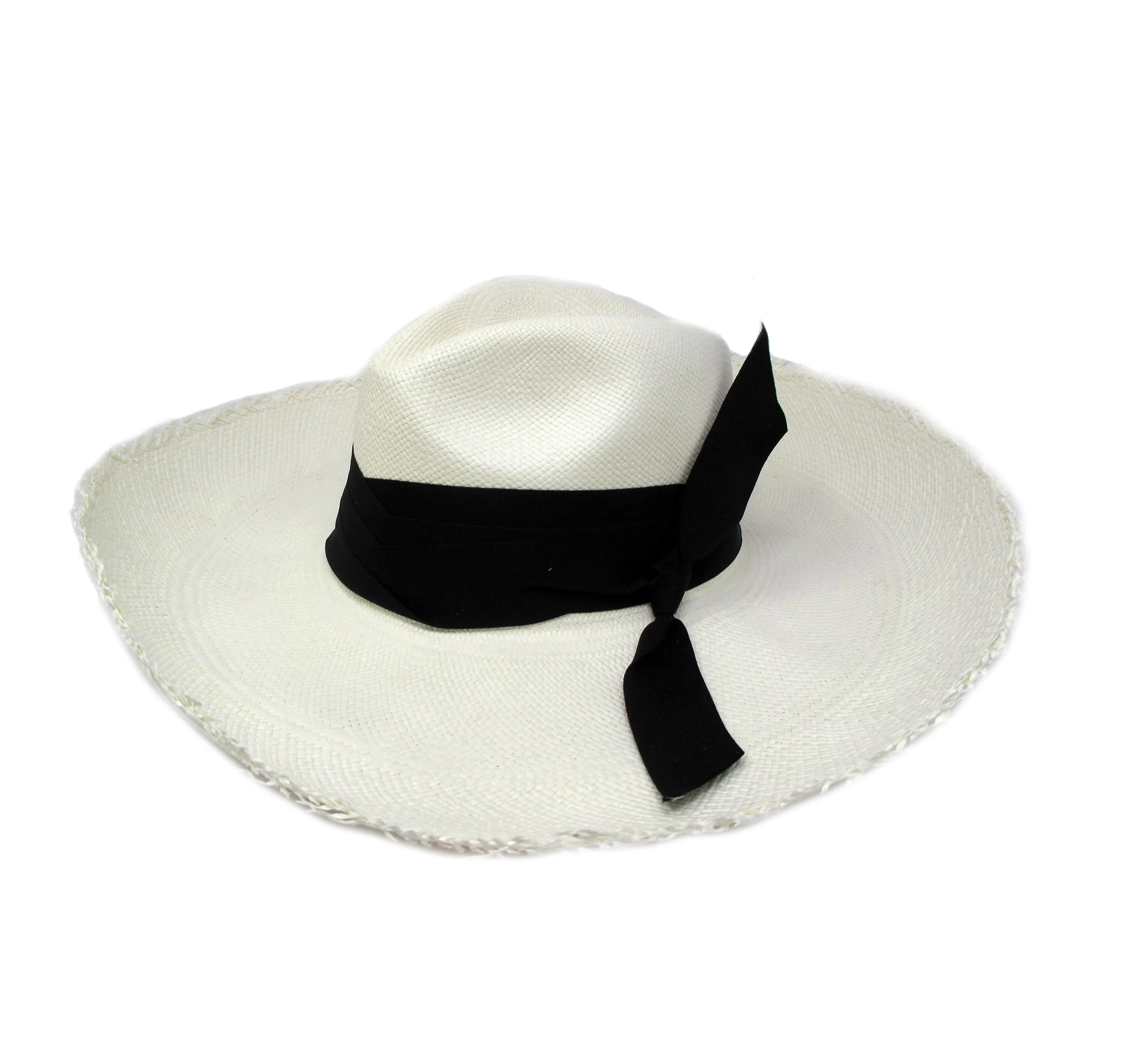 Panama Hat Frayed Long Brim With Triple Twist Band