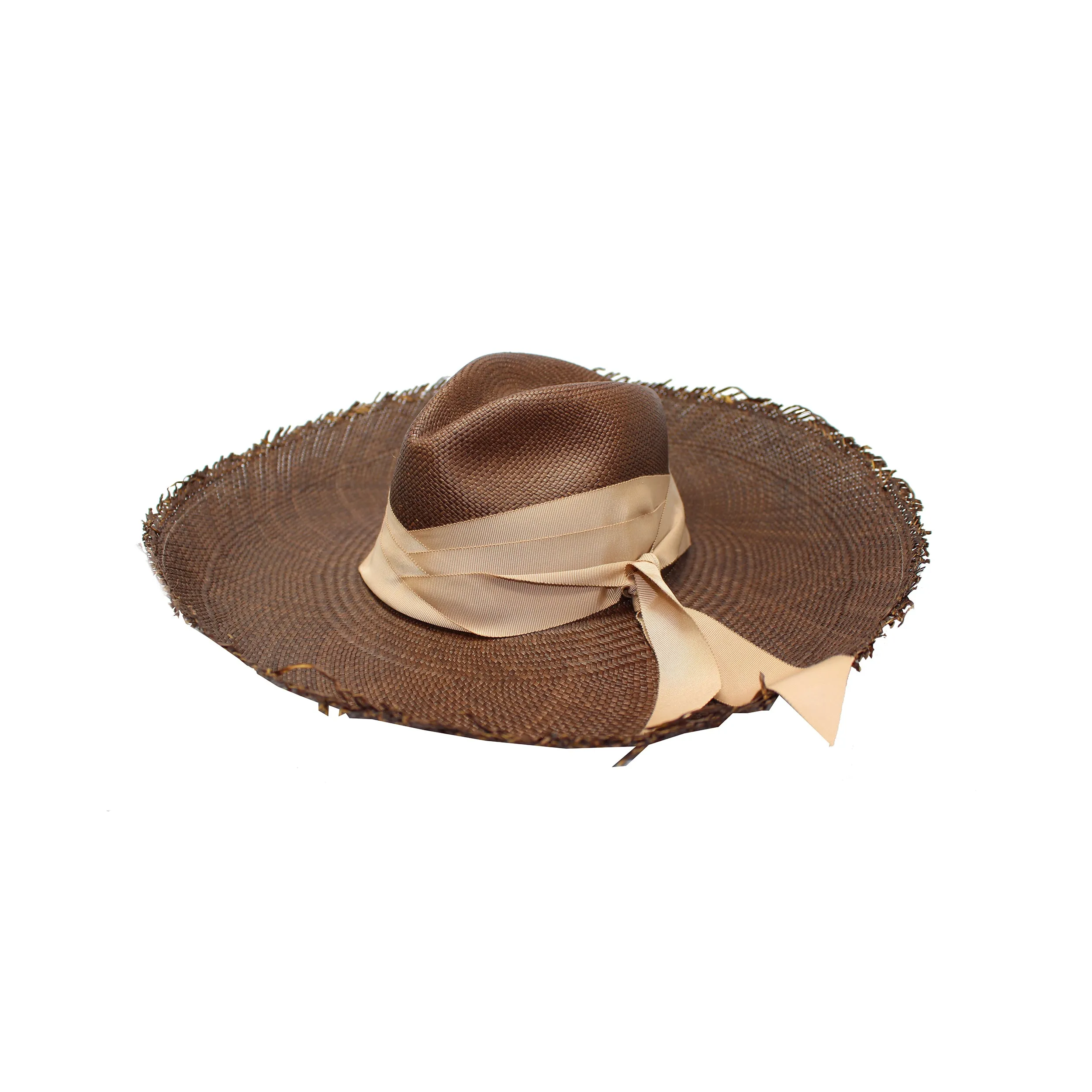 Panama Hat Frayed Long Brim With Triple Twist Band