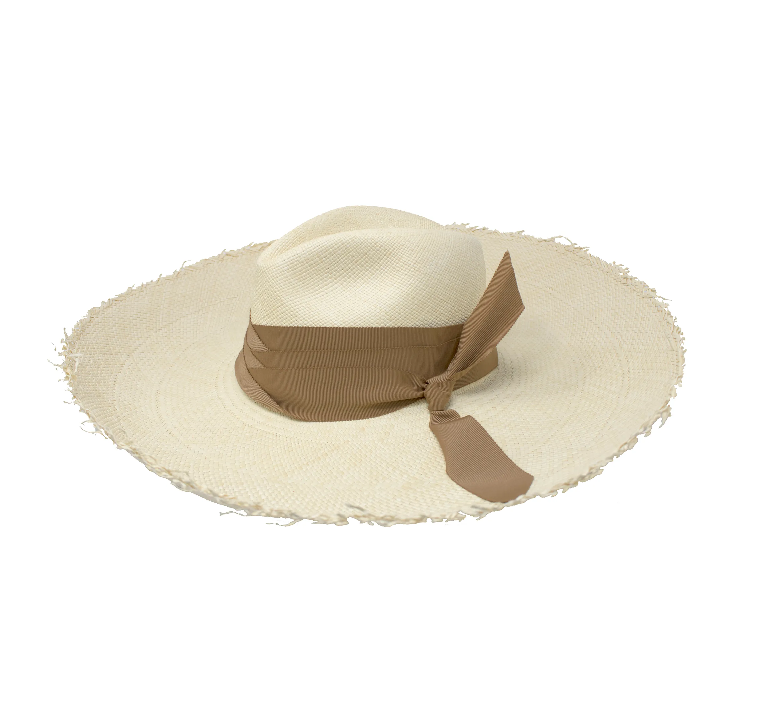Panama Hat Frayed Long Brim With Triple Twist Band