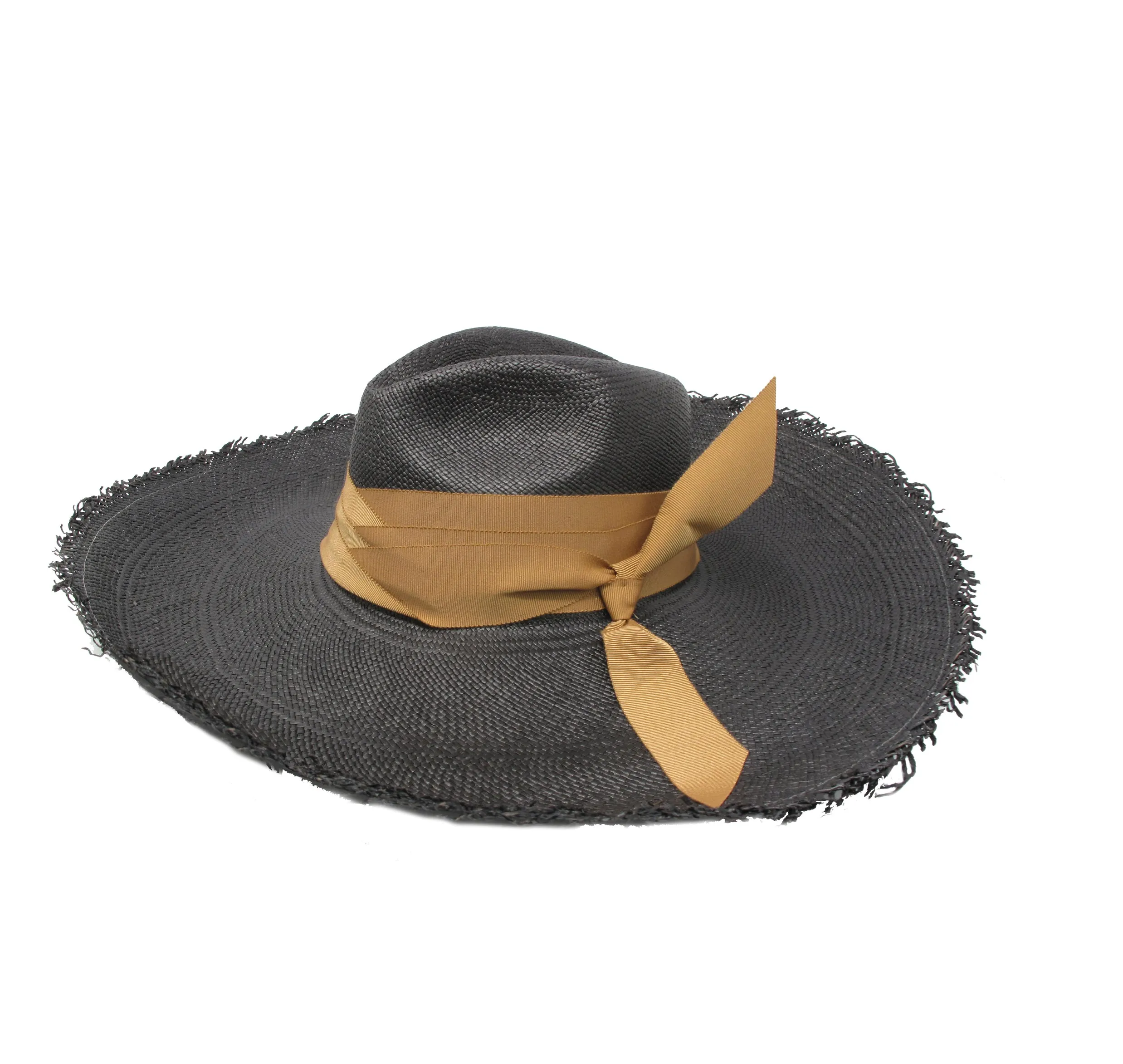 Panama Hat Frayed Long Brim With Triple Twist Band