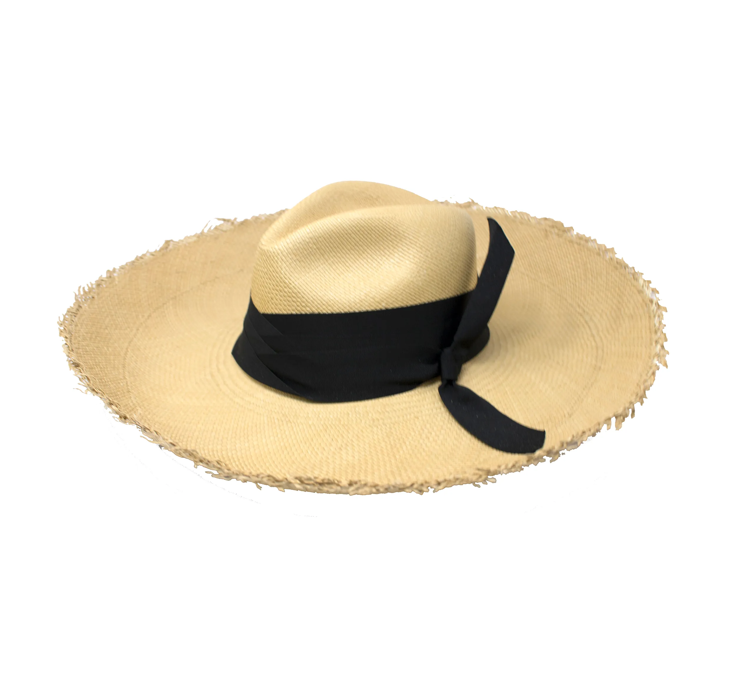 Panama Hat Frayed Long Brim With Triple Twist Band