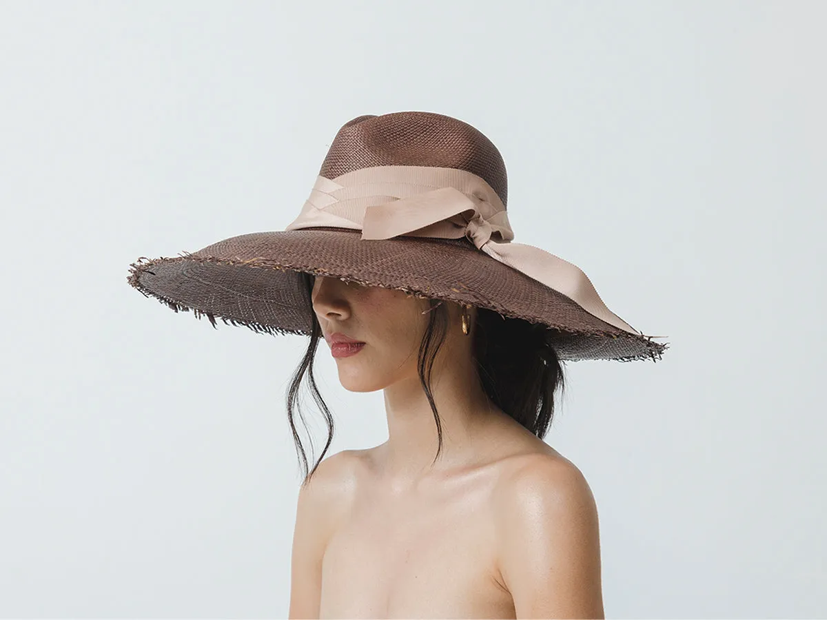 Panama Hat Frayed Long Brim With Triple Twist Band