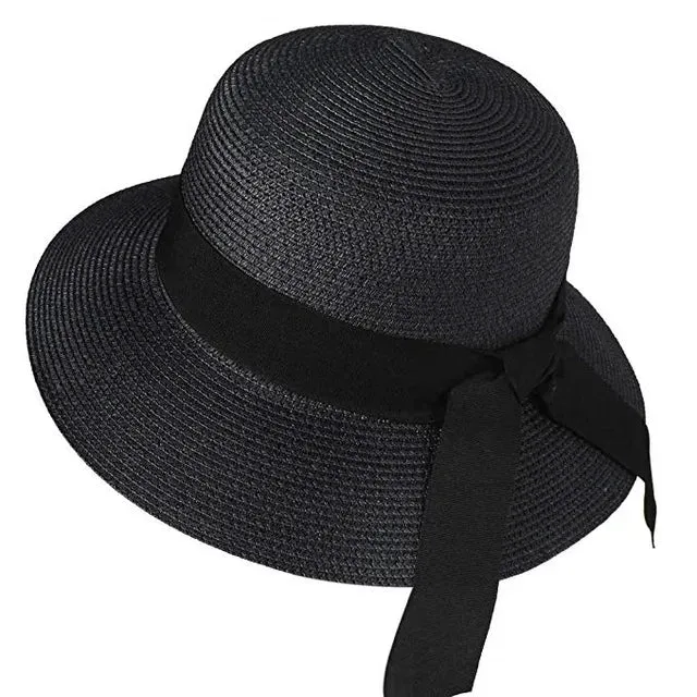 Panama Sun Hat for Women Summer Hat UV Protection Floppy Beach Straw Hat Wide Brim Travel Sun Cap