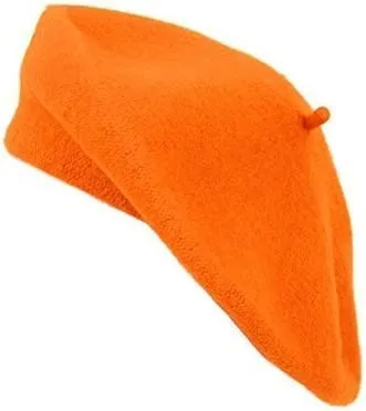 Parquet Solid Color French Beret Wool Material. Classic French, Casual and Chic Lightweight Beanie Cap Hat Fuchsia - Orange