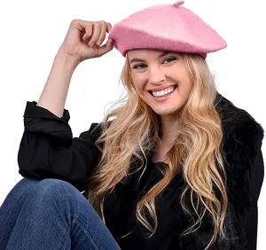 Parquet Solid Color French Beret Wool Material. Classic French, Casual and Chic Lightweight Beanie Cap Hat Pink…
