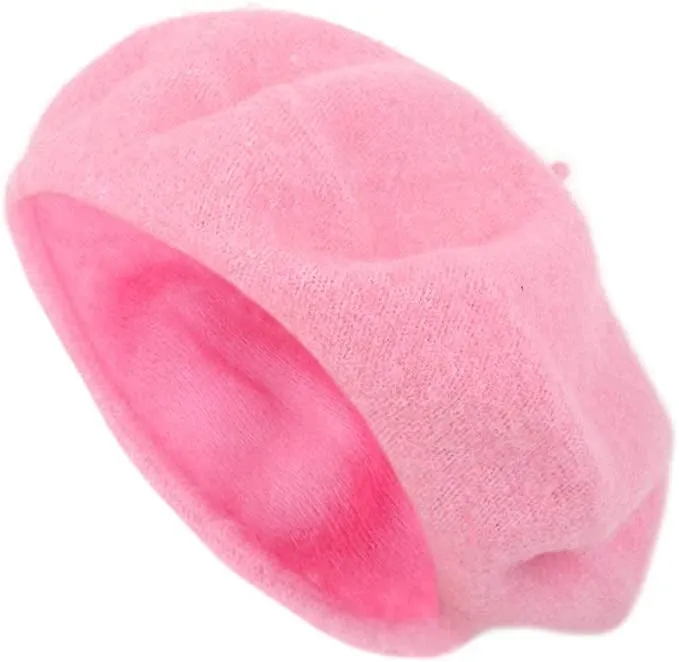 Parquet Solid Color French Beret Wool Material. Classic French, Casual and Chic Lightweight Beanie Cap Hat Pink…