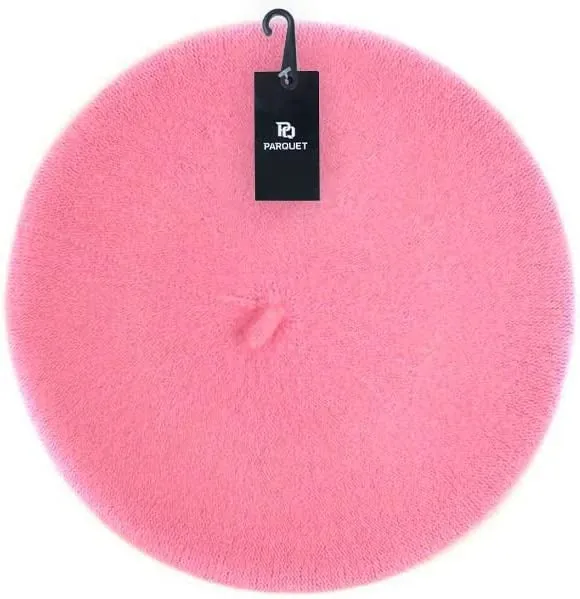 Parquet Solid Color French Beret Wool Material. Classic French, Casual and Chic Lightweight Beanie Cap Hat Pink…