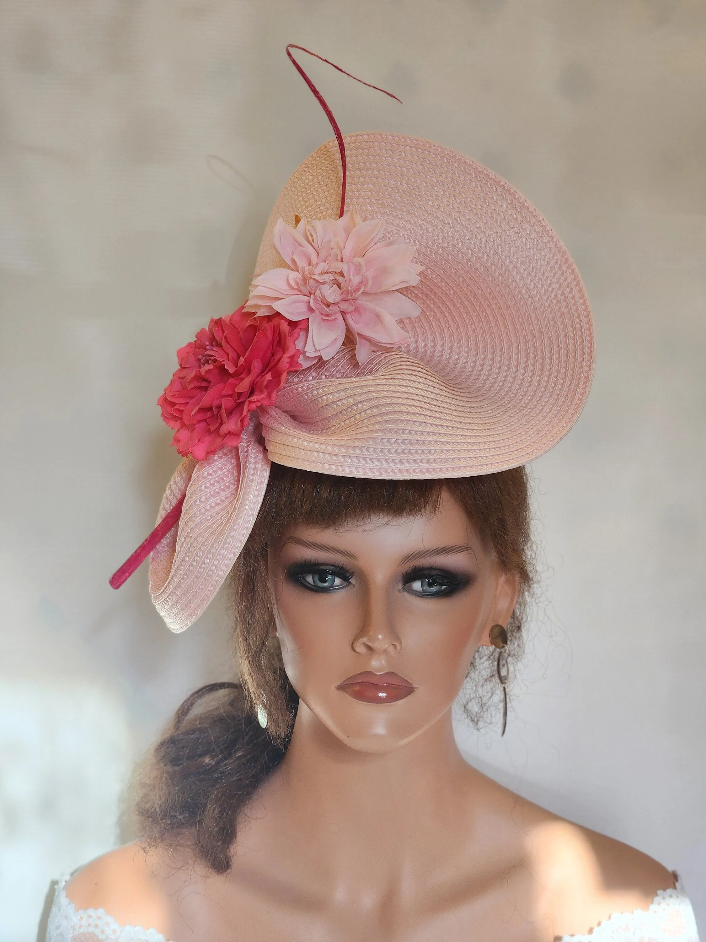 PINK FASCINATOR #Pink Fuchsia Hatinator Pink floral quil Kentucky derby Ascot fascinator Wedding Mother of bride hat Church Hat fascinator