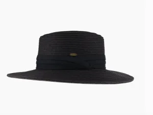 Pleated Trim Wide Brim C.C Boater Hat -Black