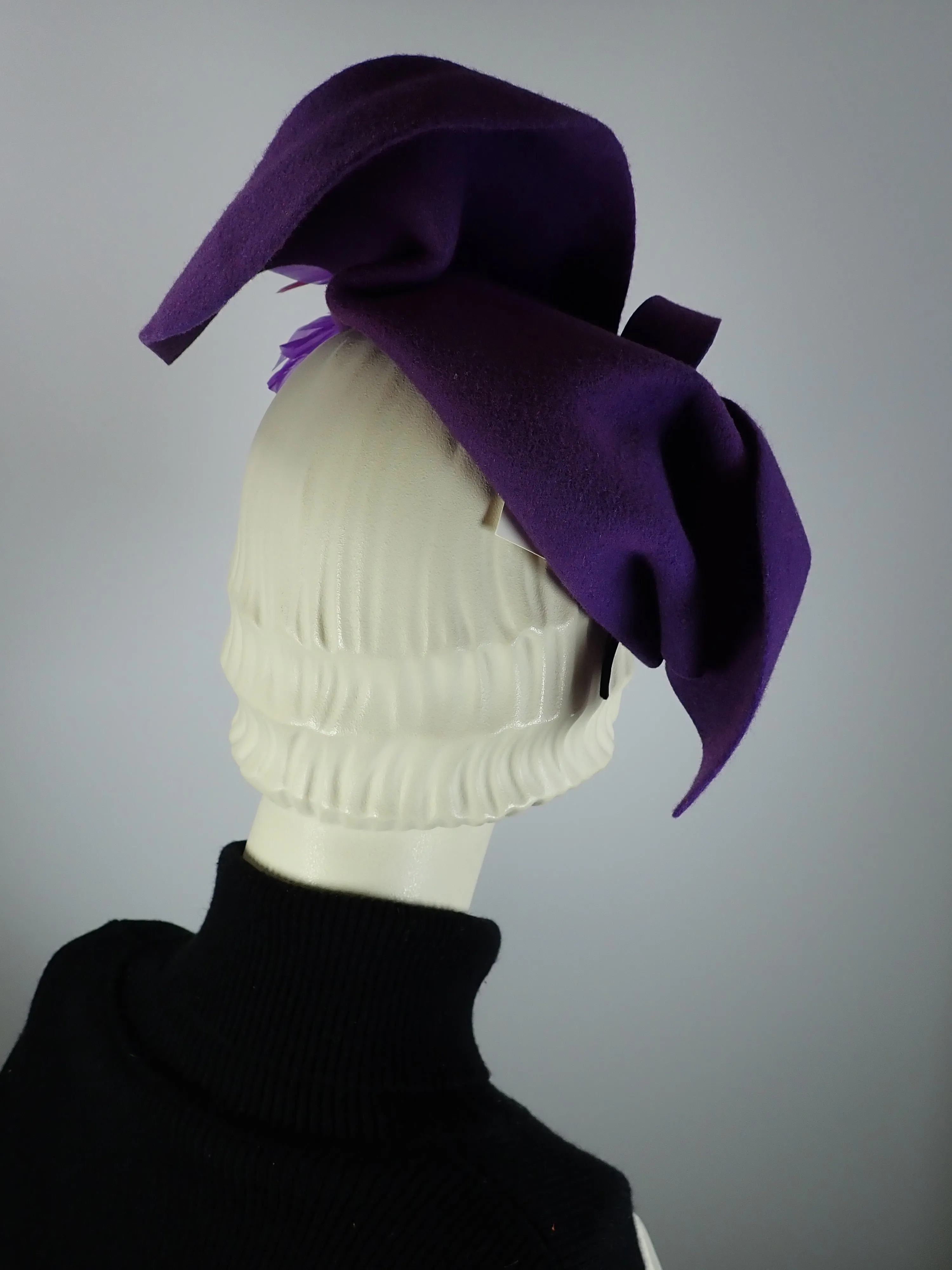 Purple Felt hat. Free form Purple Felt fascinator. Hand Sculpted Fascinator. Winter statement hat.