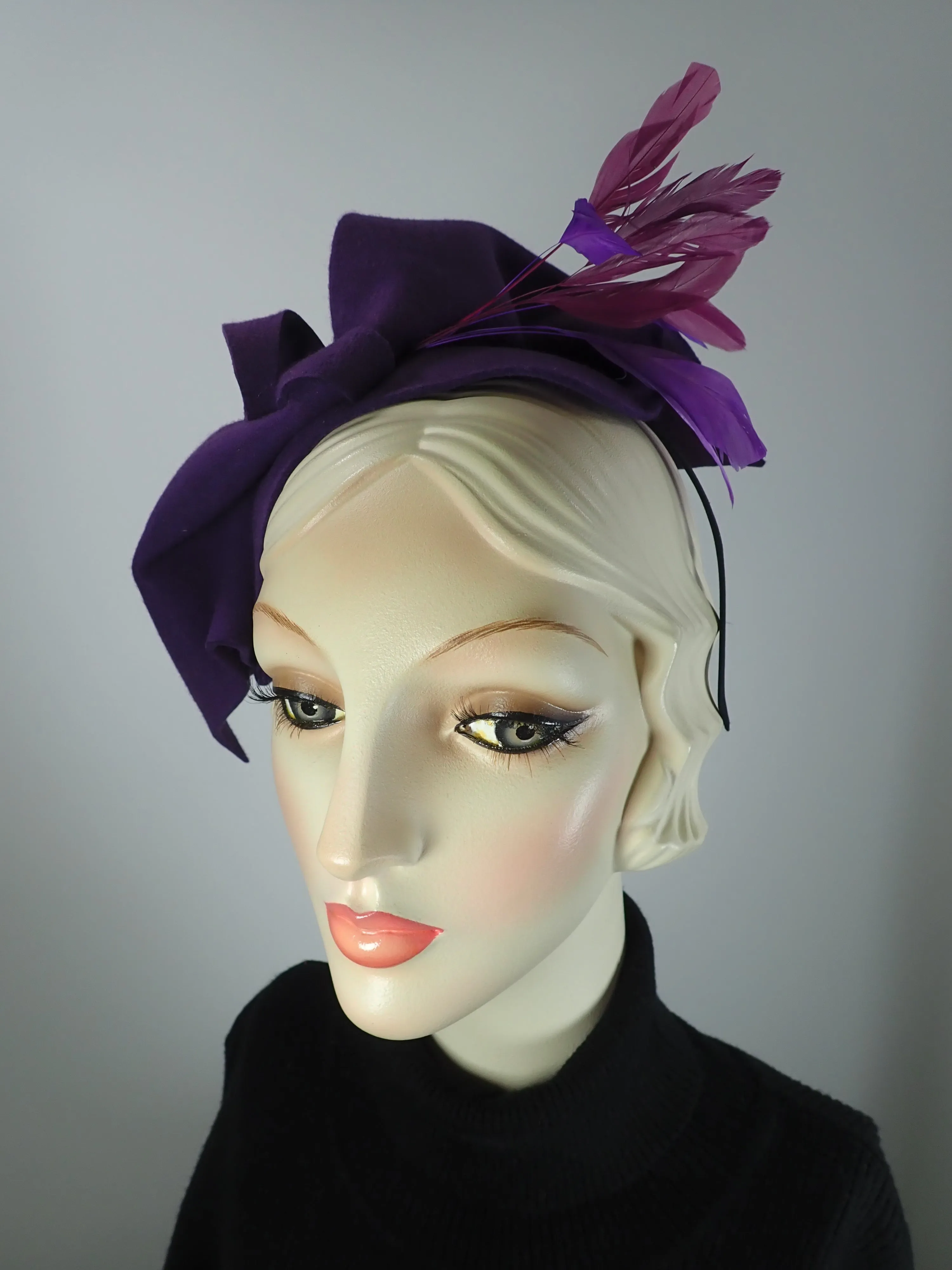 Purple Felt hat. Free form Purple Felt fascinator. Hand Sculpted Fascinator. Winter statement hat.