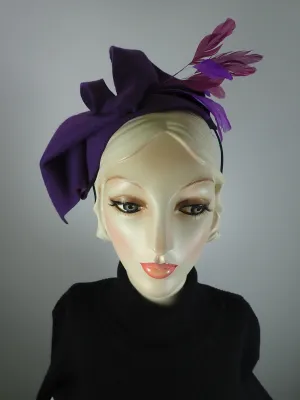 Purple Felt hat. Free form Purple Felt fascinator. Hand Sculpted Fascinator. Winter statement hat.