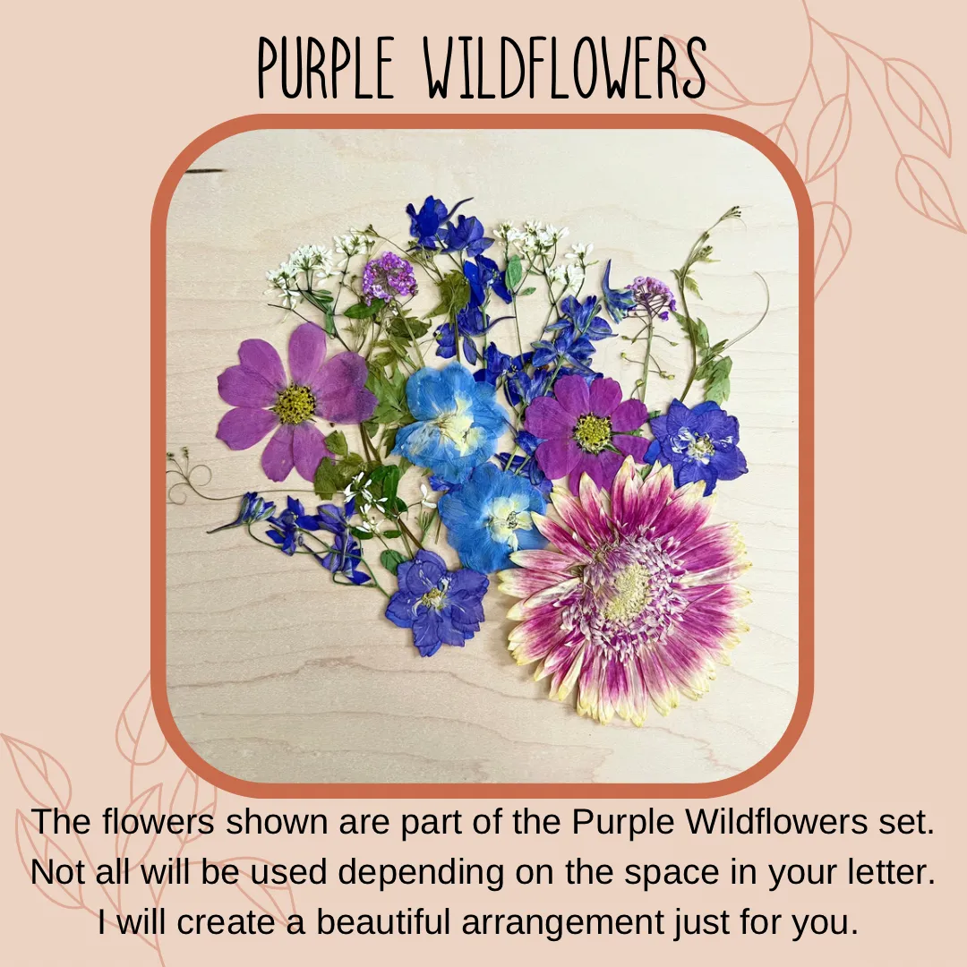 Purple Wildflowers - Custom Pressed Flower Letters - Made to Order