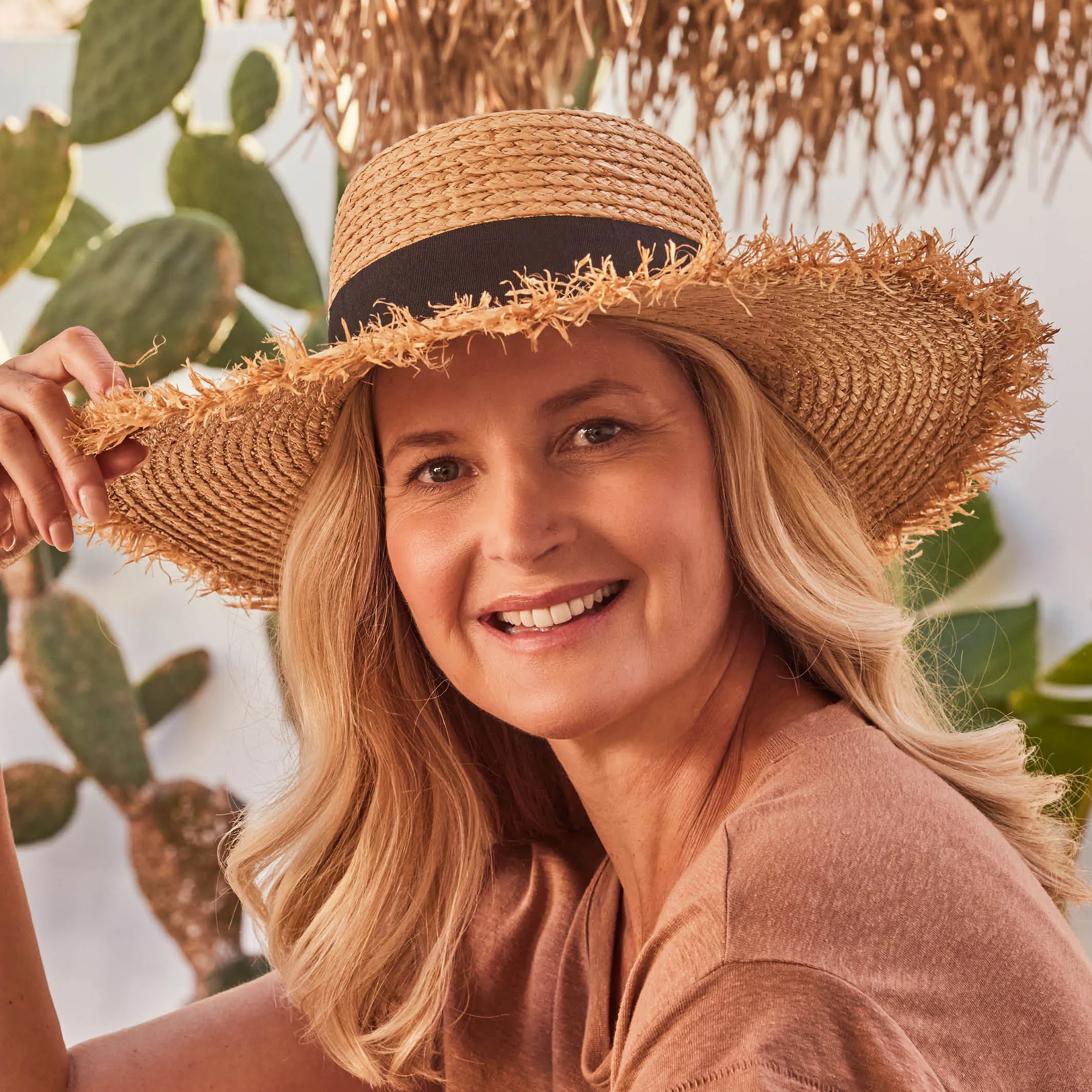 Quinn Raffia Wide Brim Hat - Natural Black
