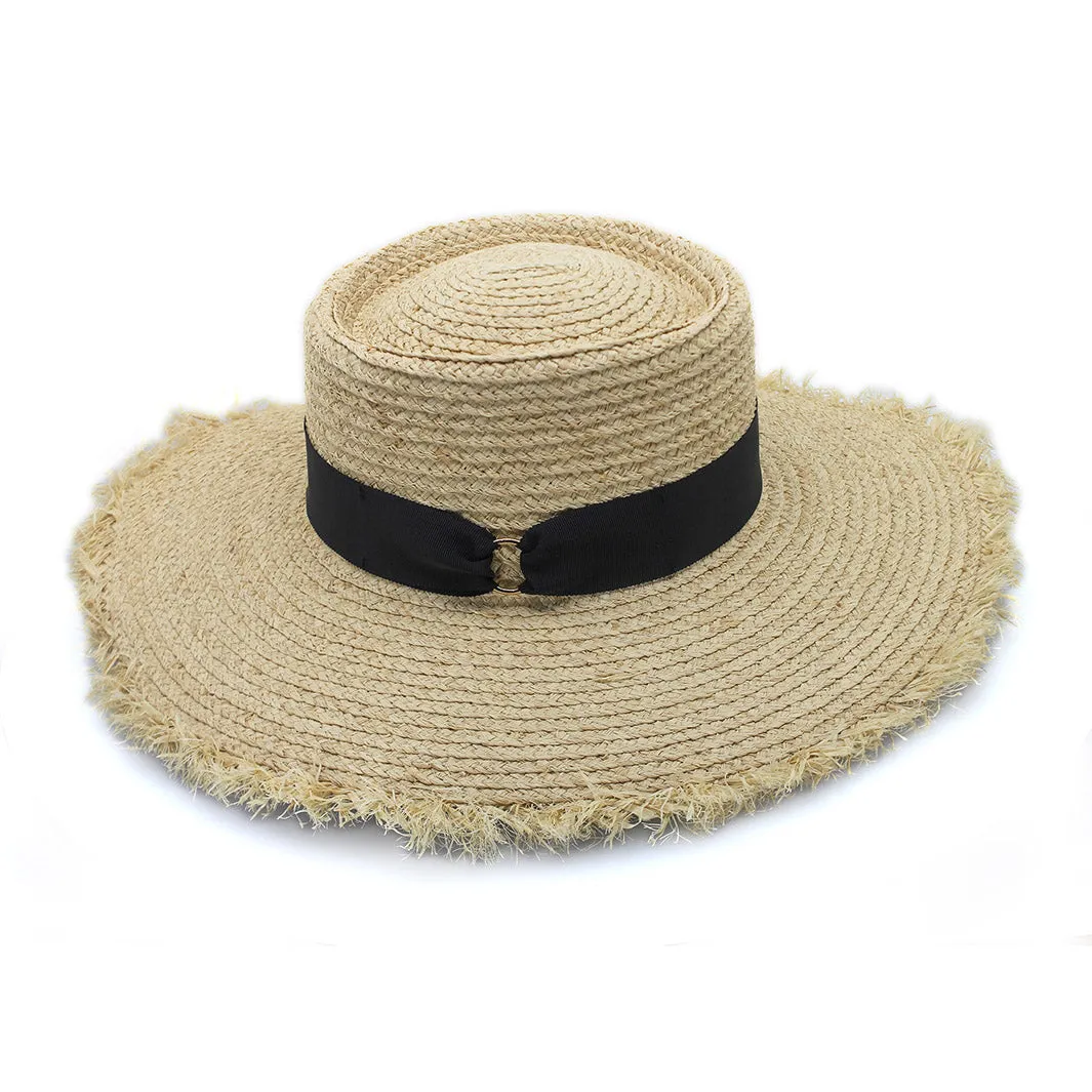 Quinn Raffia Wide Brim Hat - Natural Black