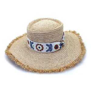 Quinn Raffia Wide Brim Hat - Natural Blue