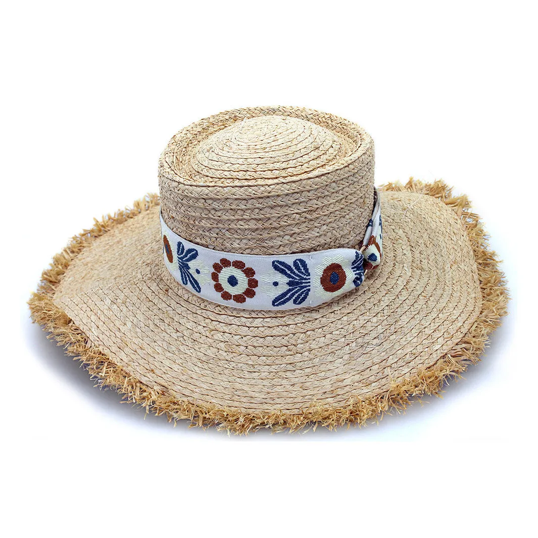 Quinn Raffia Wide Brim Hat - Natural Blue