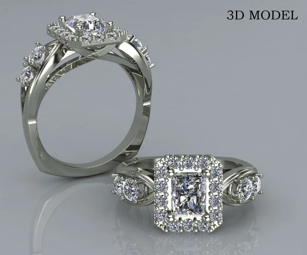 Radiant Diamond Halo Wedding Ring
