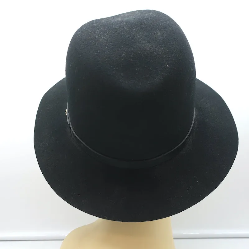 Rag & Bone Floppy Brim Fedora Hat with Leather Band Black Size Medium