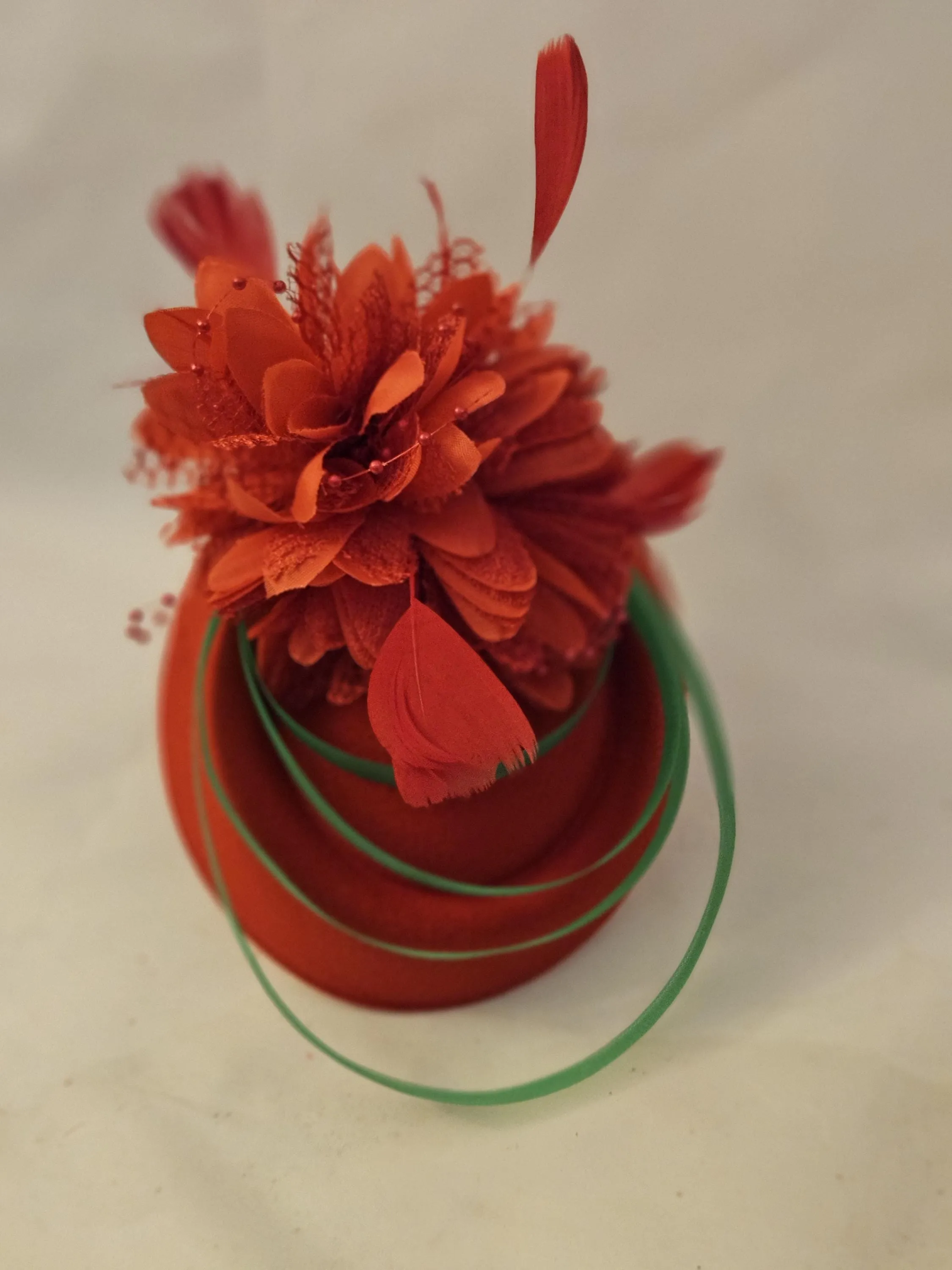 RED & GREEN Hat Fascinator Wedding,Royal Ascot Race Hats. Red hat