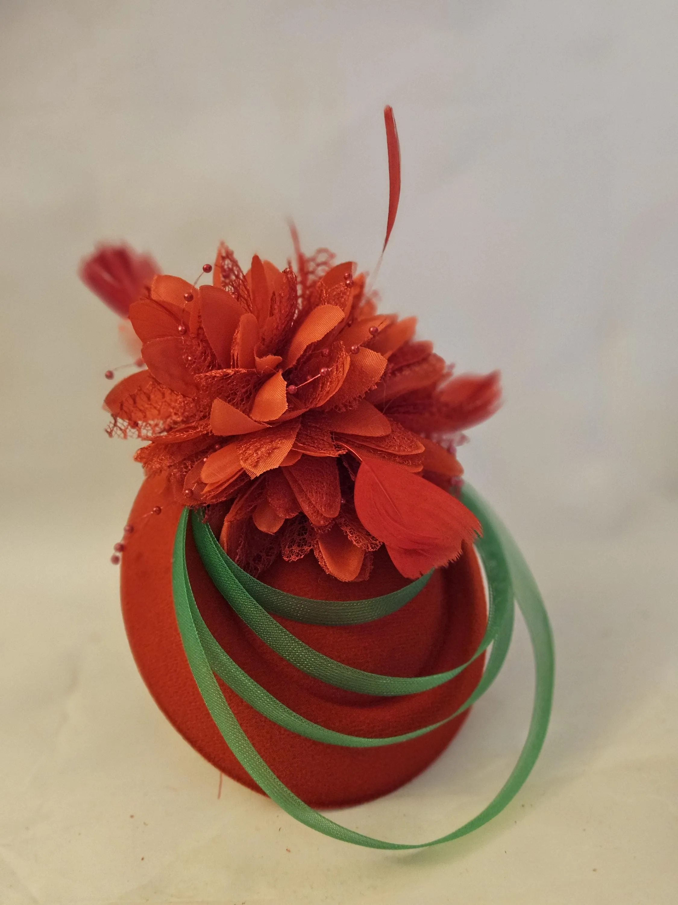 RED & GREEN Hat Fascinator Wedding,Royal Ascot Race Hats. Red hat