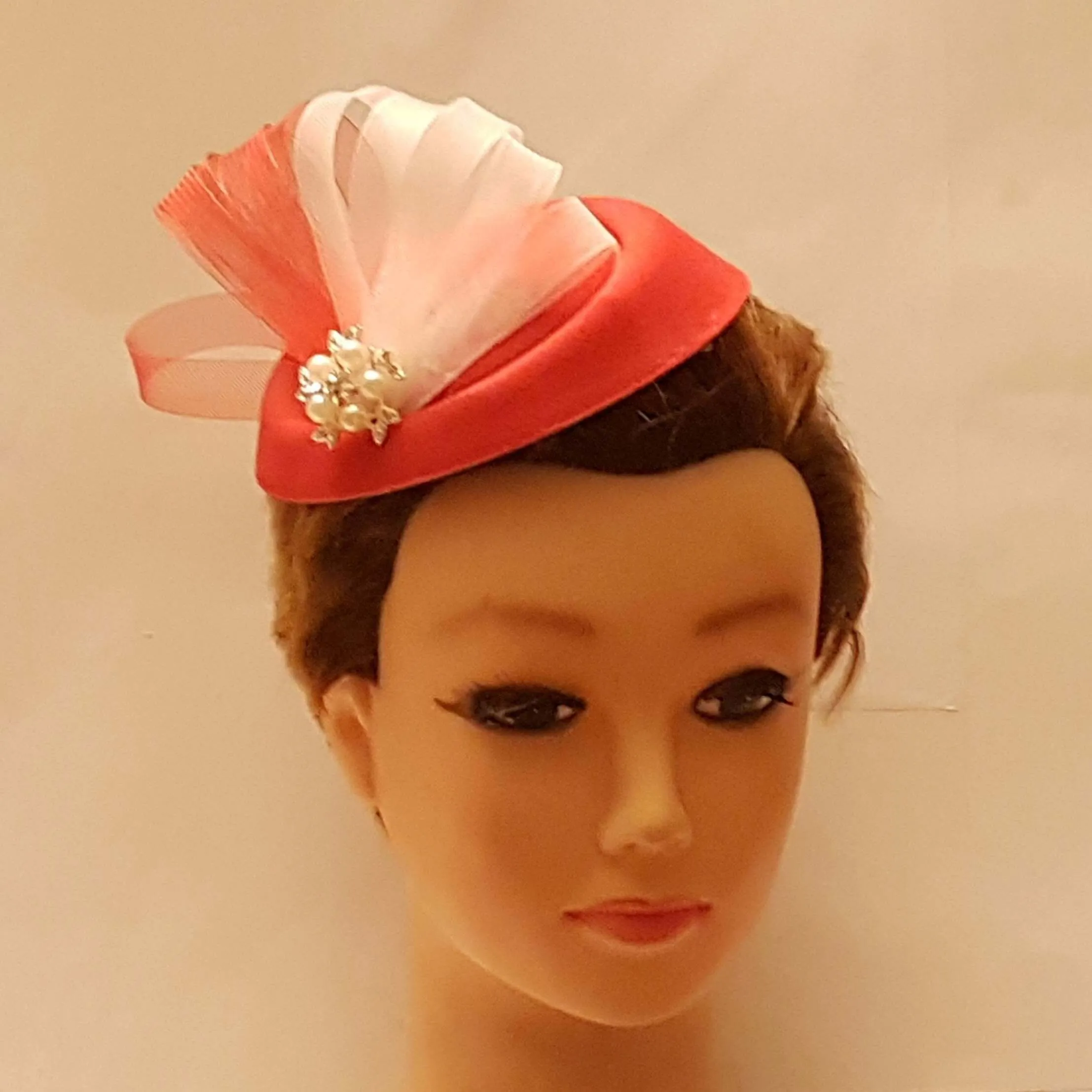 Red & White Fascinator Races, Wedding, Ascot hat Red,Brown, Black Ivory,White fascinator