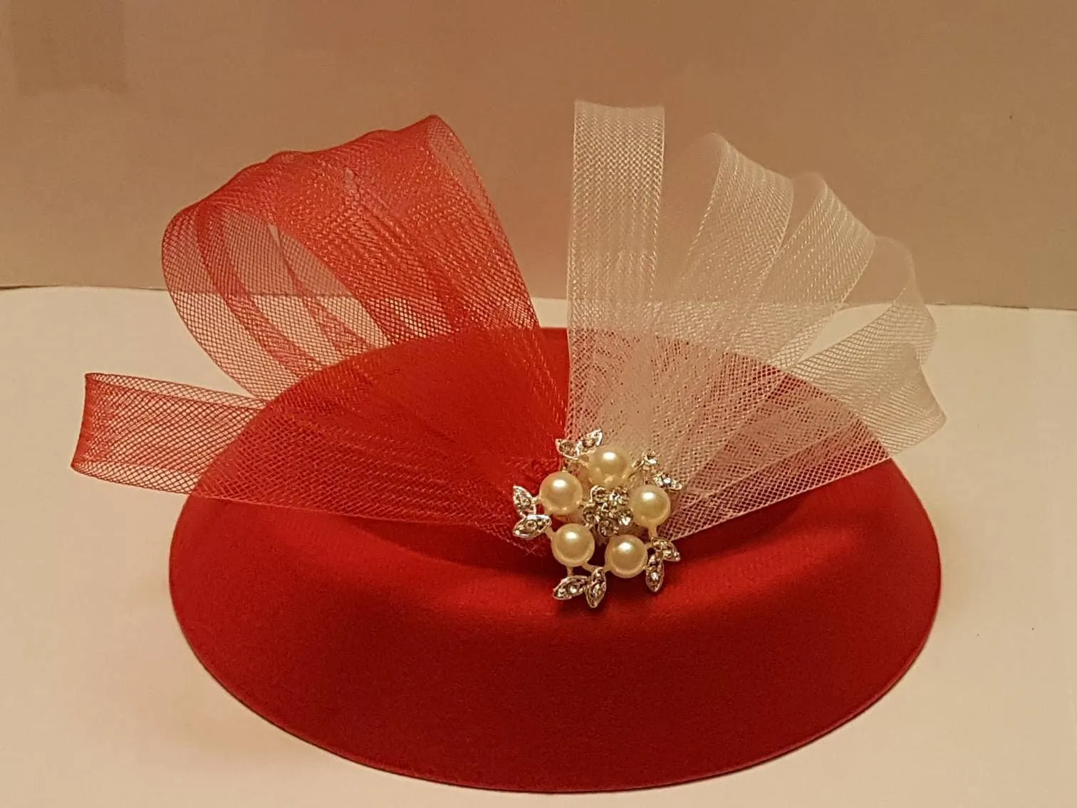 Red & White Fascinator Races, Wedding, Ascot hat Red,Brown, Black Ivory,White fascinator