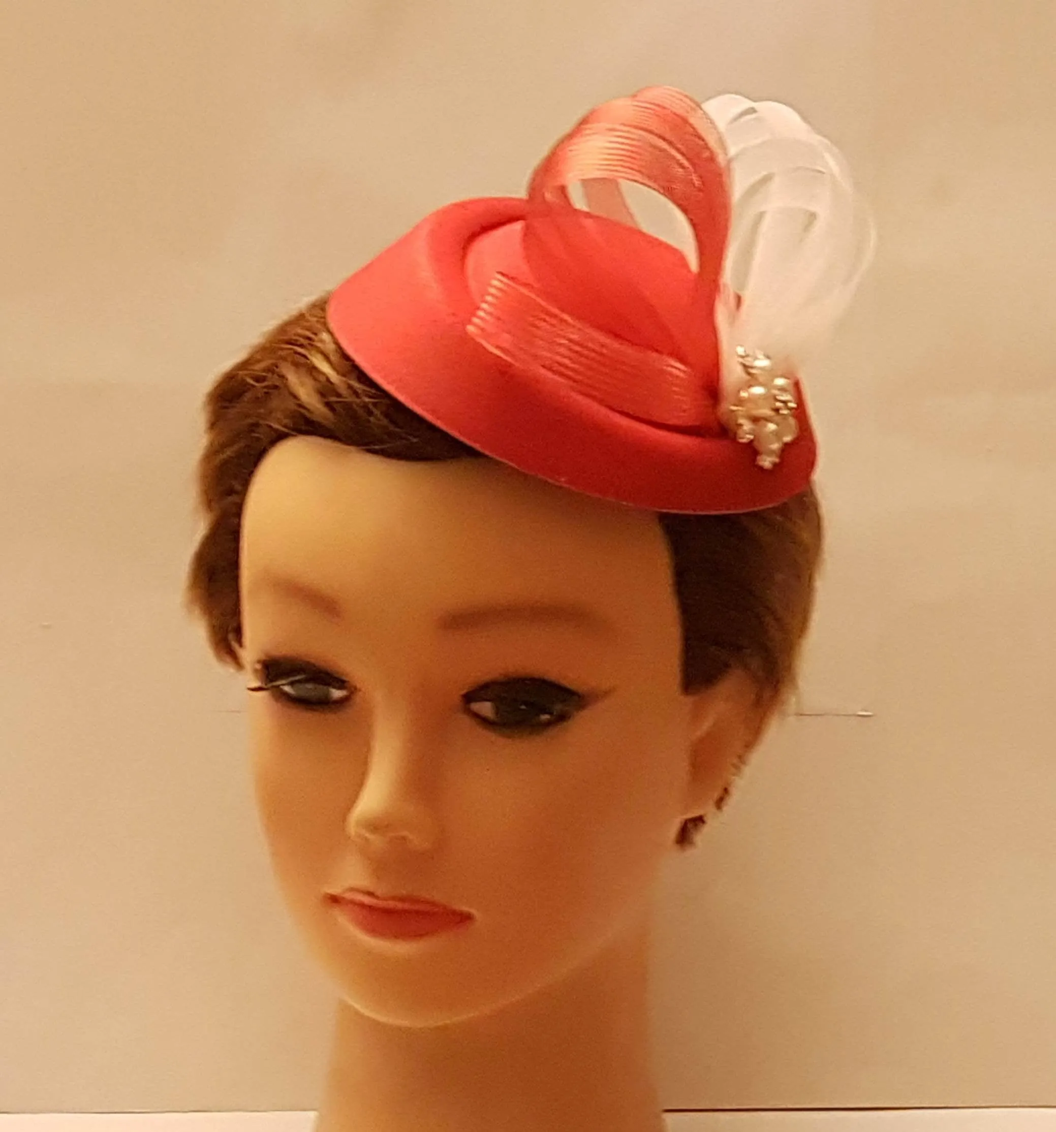 Red & White Fascinator Races, Wedding, Ascot hat Red,Brown, Black Ivory,White fascinator