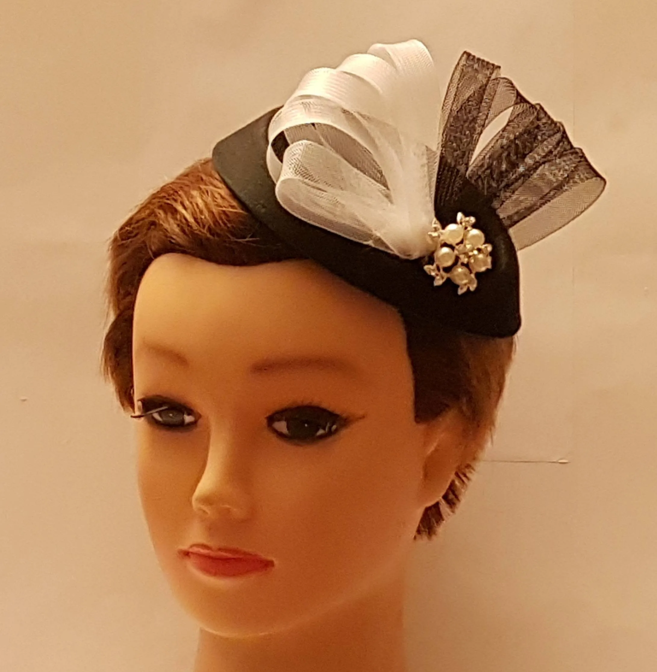 Red & White Fascinator Races, Wedding, Ascot hat Red,Brown, Black Ivory,White fascinator