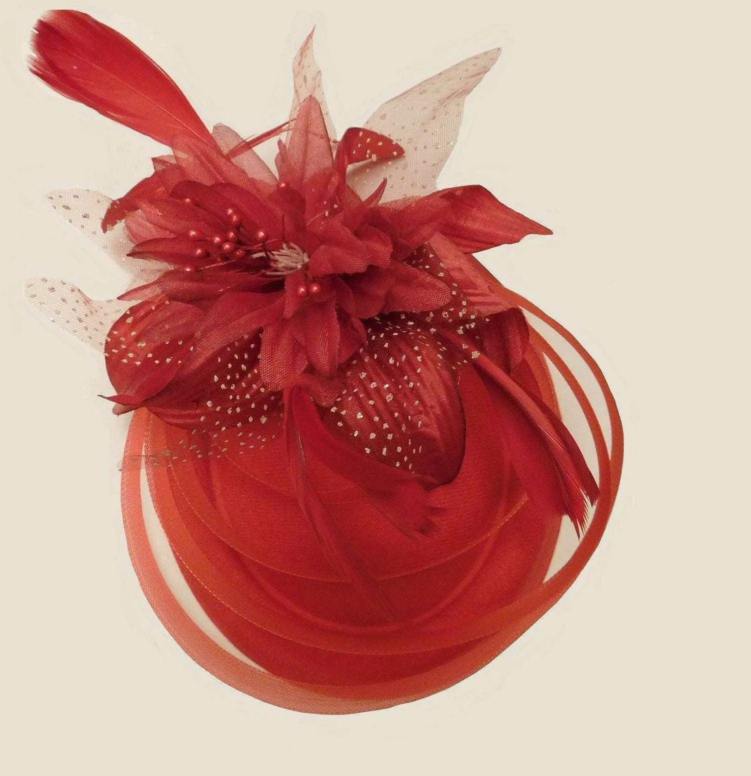 RED FASCINATOR HAT, 40s 50s Feather. Pillbox hatinator #Red  Race,Cocktail,Ladies day,Ascot hat.