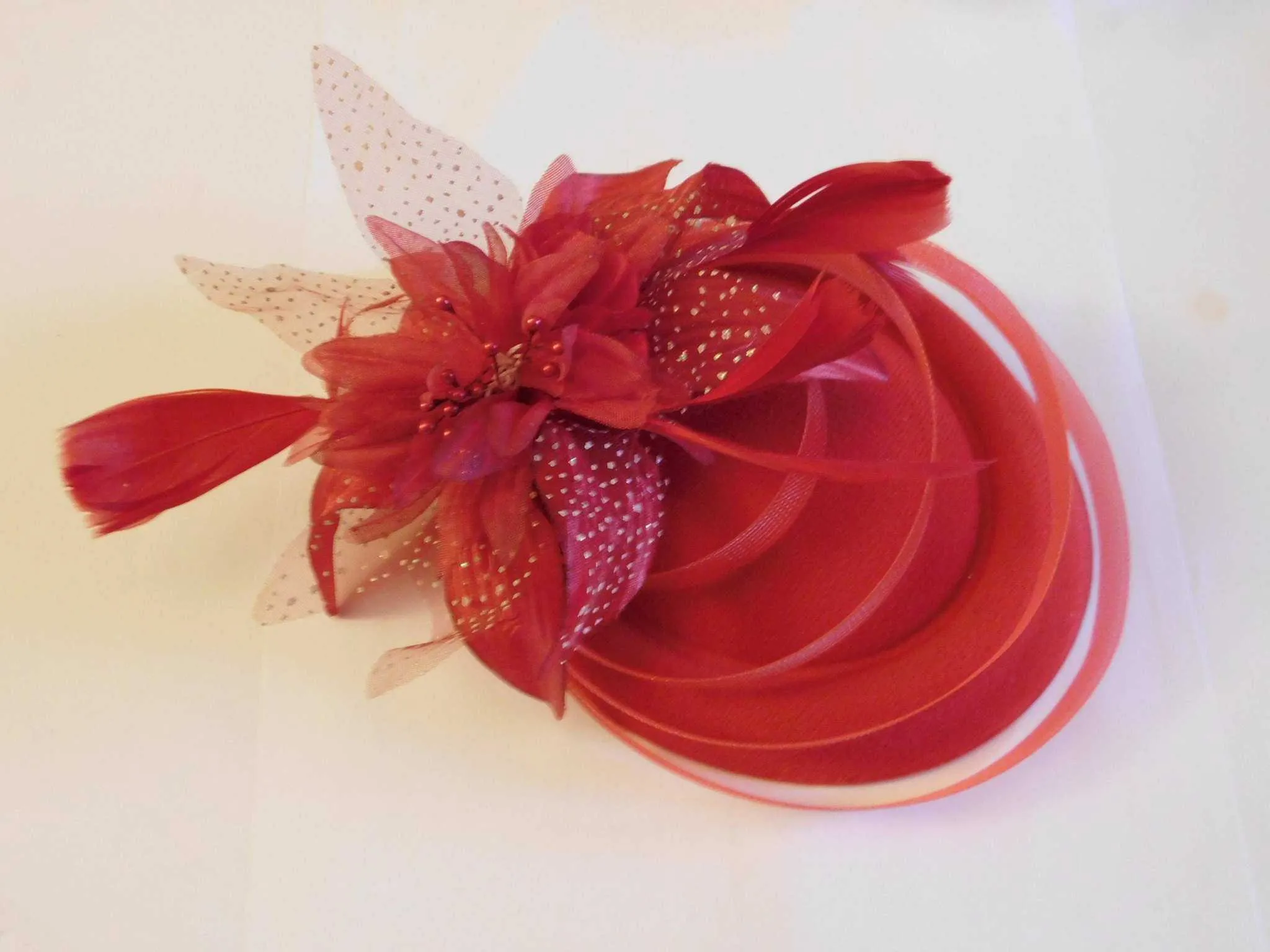 RED FASCINATOR HAT, 40s 50s Feather. Pillbox hatinator #Red  Race,Cocktail,Ladies day,Ascot hat.