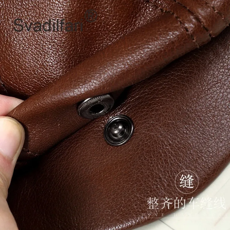 Retro Octagonal Genuine Leather Hat Autumn Men's Cowhide Leather Beret Elegant Fashion Student Tongue Cap Snapback Caps For Men