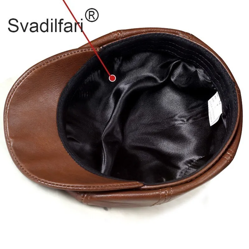 Retro Octagonal Genuine Leather Hat Autumn Men's Cowhide Leather Beret Elegant Fashion Student Tongue Cap Snapback Caps For Men