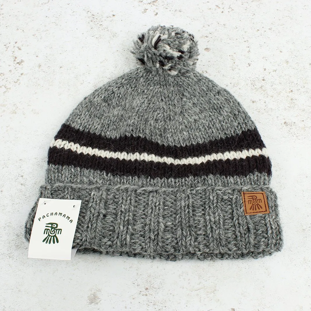 Retro Stripe Grey Bobble Beanie