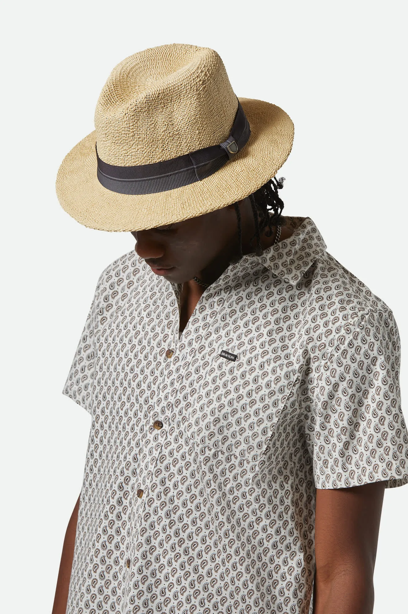 Roma Straw Fedora - Natural/Black
