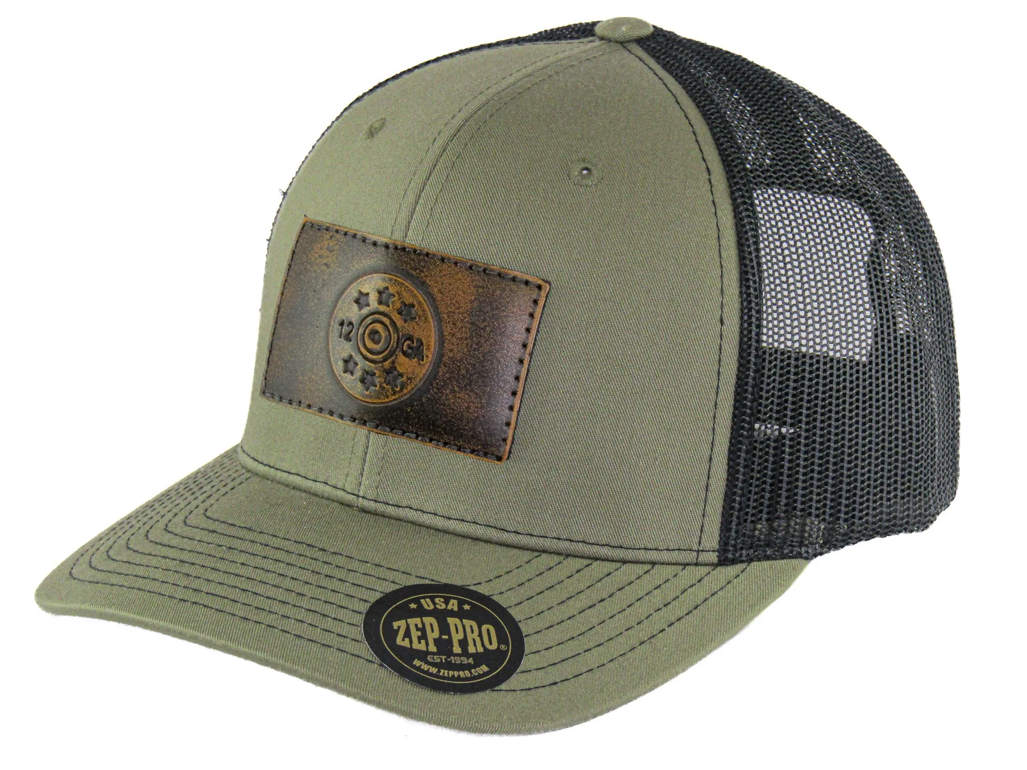 Shotshell Hand Burnished Full Grain Leather Patch Richardson 112 Snapback Trucker Hat