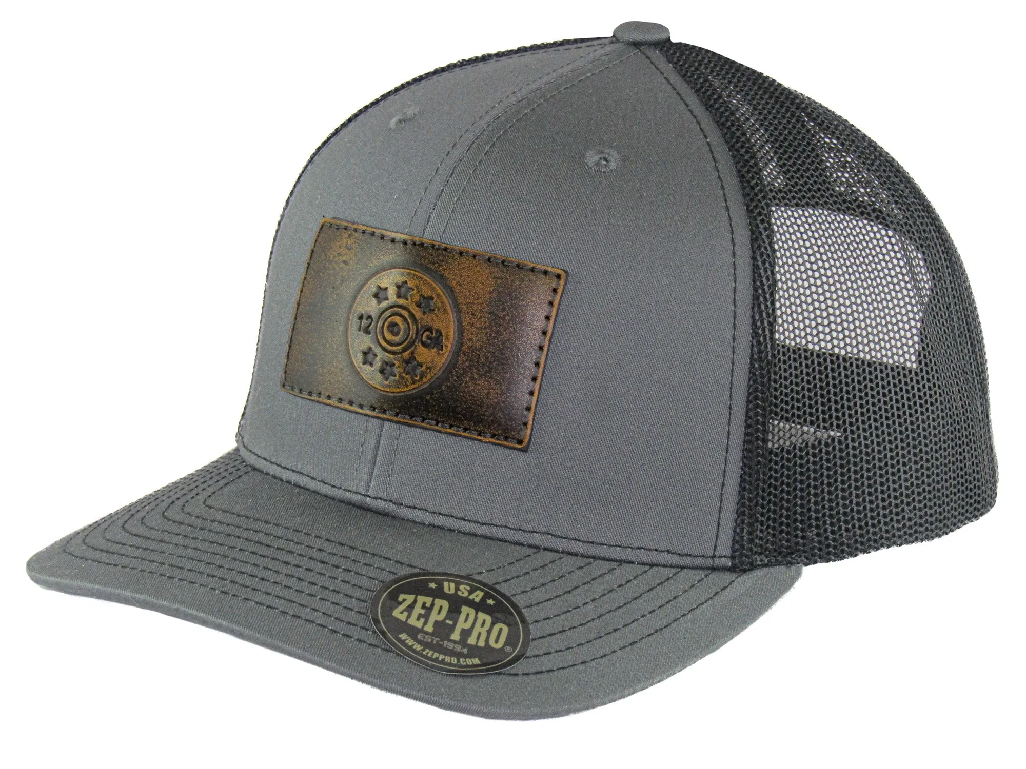 Shotshell Hand Burnished Full Grain Leather Patch Richardson 112 Snapback Trucker Hat