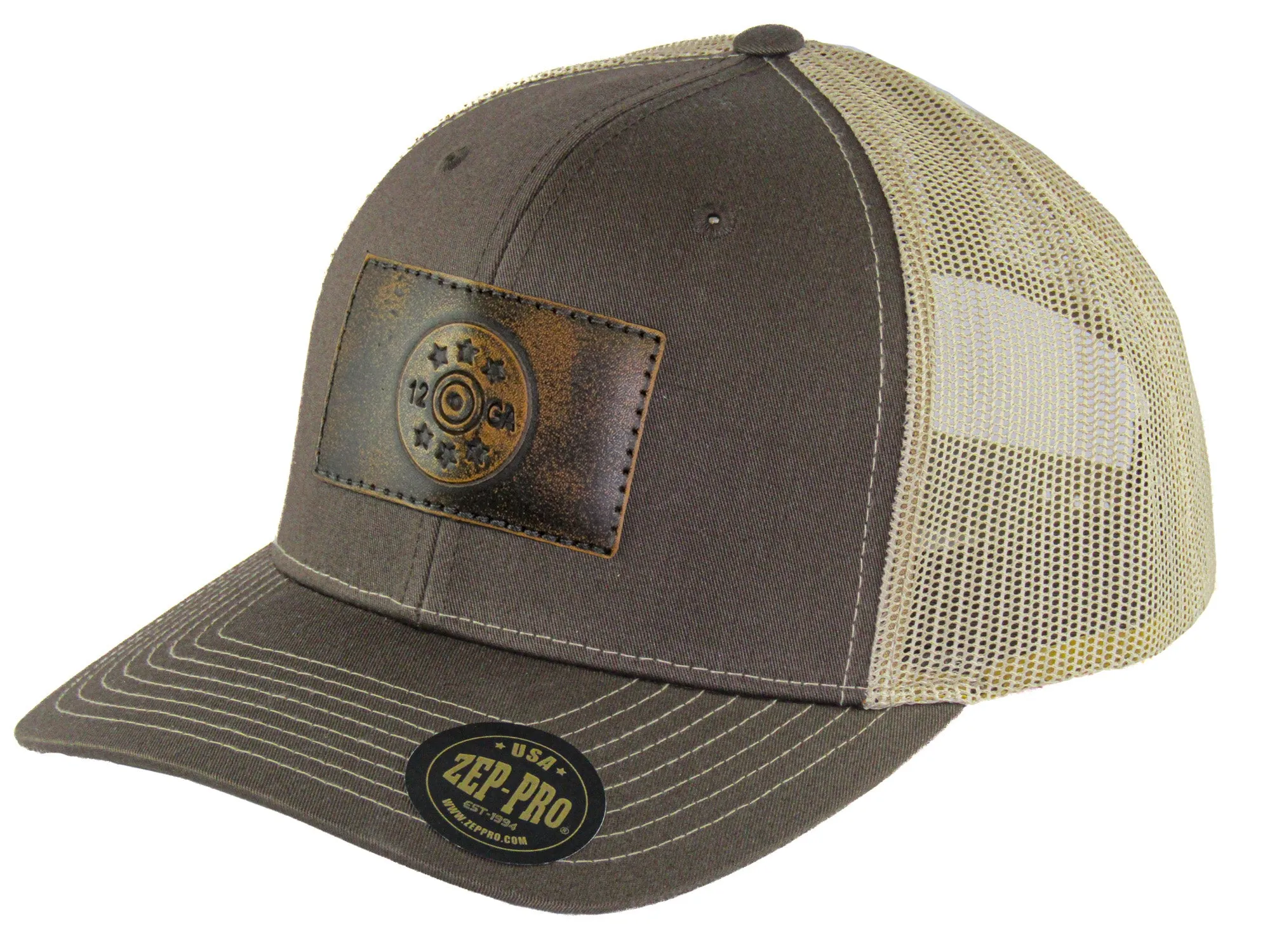 Shotshell Hand Burnished Full Grain Leather Patch Richardson 112 Snapback Trucker Hat