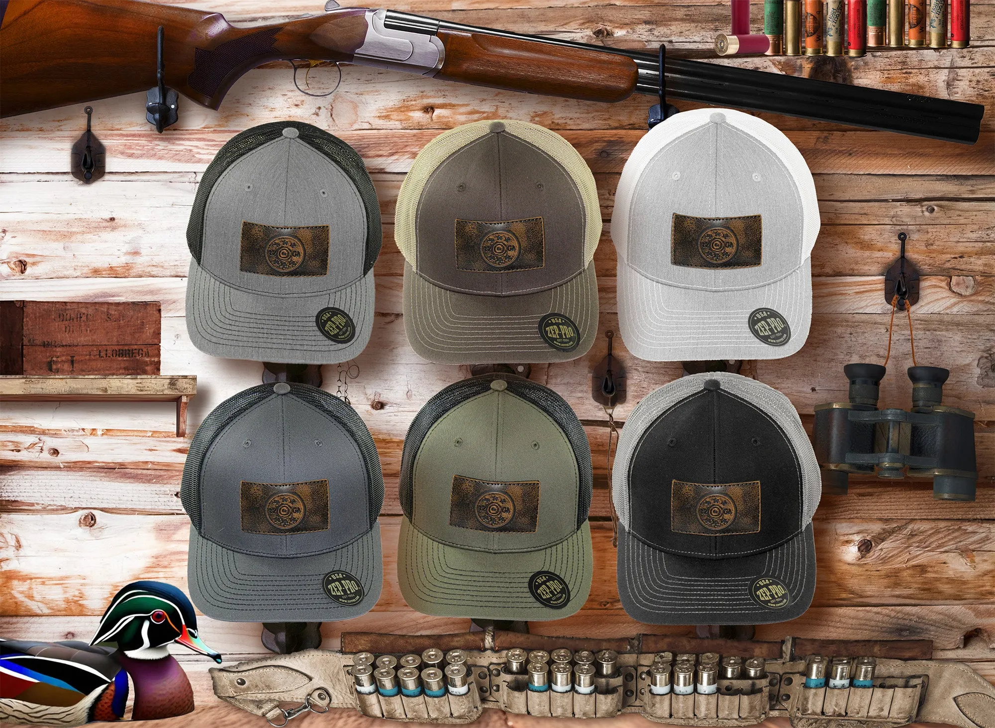 Shotshell Hand Burnished Full Grain Leather Patch Richardson 112 Snapback Trucker Hat