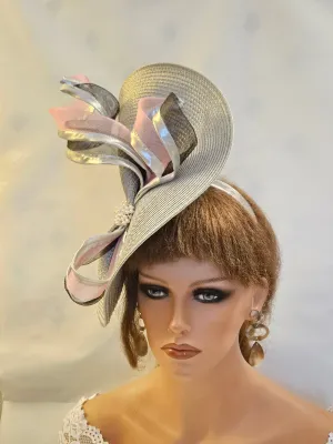 SILVER Grey fascinator hat with Black & Pink for Ascot, Cocktail party Wedding & Mother of the bride